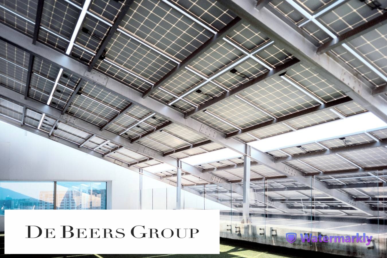 Solar panels on roof of De Beers Group industry services building, Surat