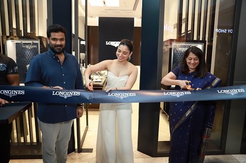 Image: Actress Tamannaah Bhatia along with Longines India Head – Achla Chawla and Hafiz Salahudin, Director, Swiss Time House at the opening of Longines boutique in Trivandrum