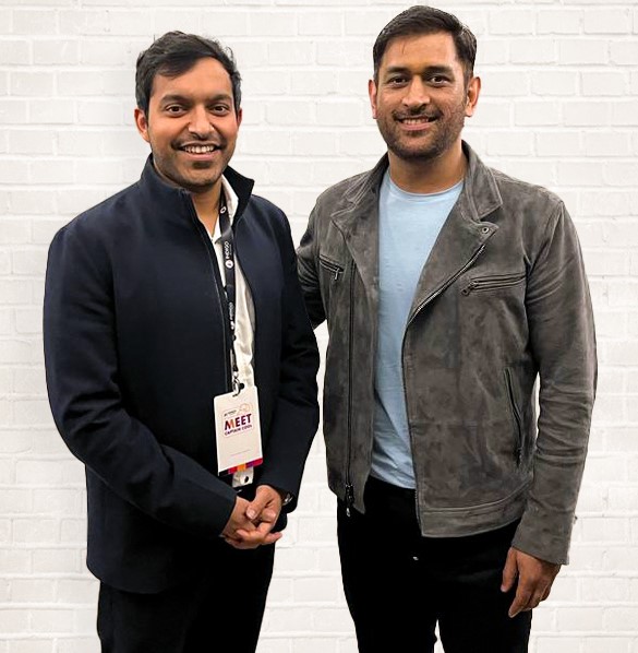Aayush Jindal, CEO of Asian Footwear with Mahendra Singh Dhoni