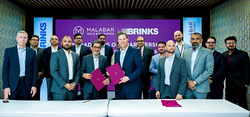 Malabar Gold & Diamonds and Brink’s Inc. executives sign a business partnership expansion agreement in Dubai