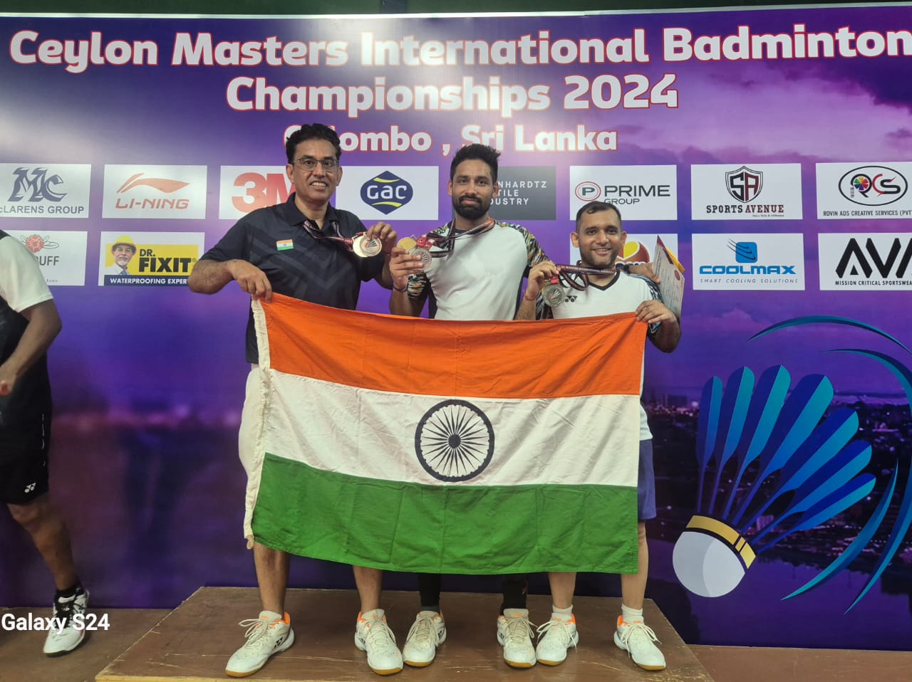 Winners at Ceylon Masters International Badminton Championship from Left to Right: Rajneesh Bhatia, Satinder Malik, Pankaj Naithani