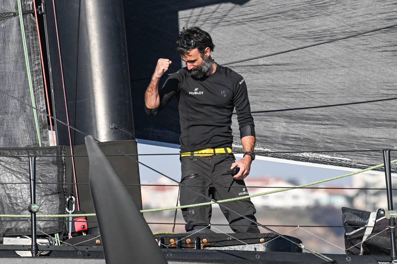 LES SABLES D’OLONNE, FRANCE - FEBRUARY 03, 2025 : Hublot skipper Alan Roura (SUI) is photographed after taking 18th place in the Vendee Globe, on February 03, 2025 in Les Sables d'Olonne, France - (Photo by Vincent Curutchet / Alea)