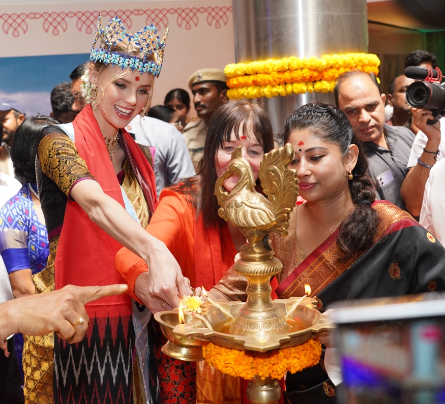 Krystyna Pyszková, reigning Miss World 2024, ulia Morley, CBE, Chairman and CEO, Miss World Limited,  Smita Sabharwal, IAS, Principal Secretary, Tourism, Culture, Archaeology & Youth Affairs, Government of Telangana