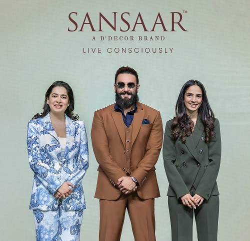 (From Left) Sanjana Arora, Business Head, Sansaar A D’Decor Brand; Brand Ambassador Ranveer Singh, and Sarah Arora, Creative Director, Sansaar A D’Decor Brand   