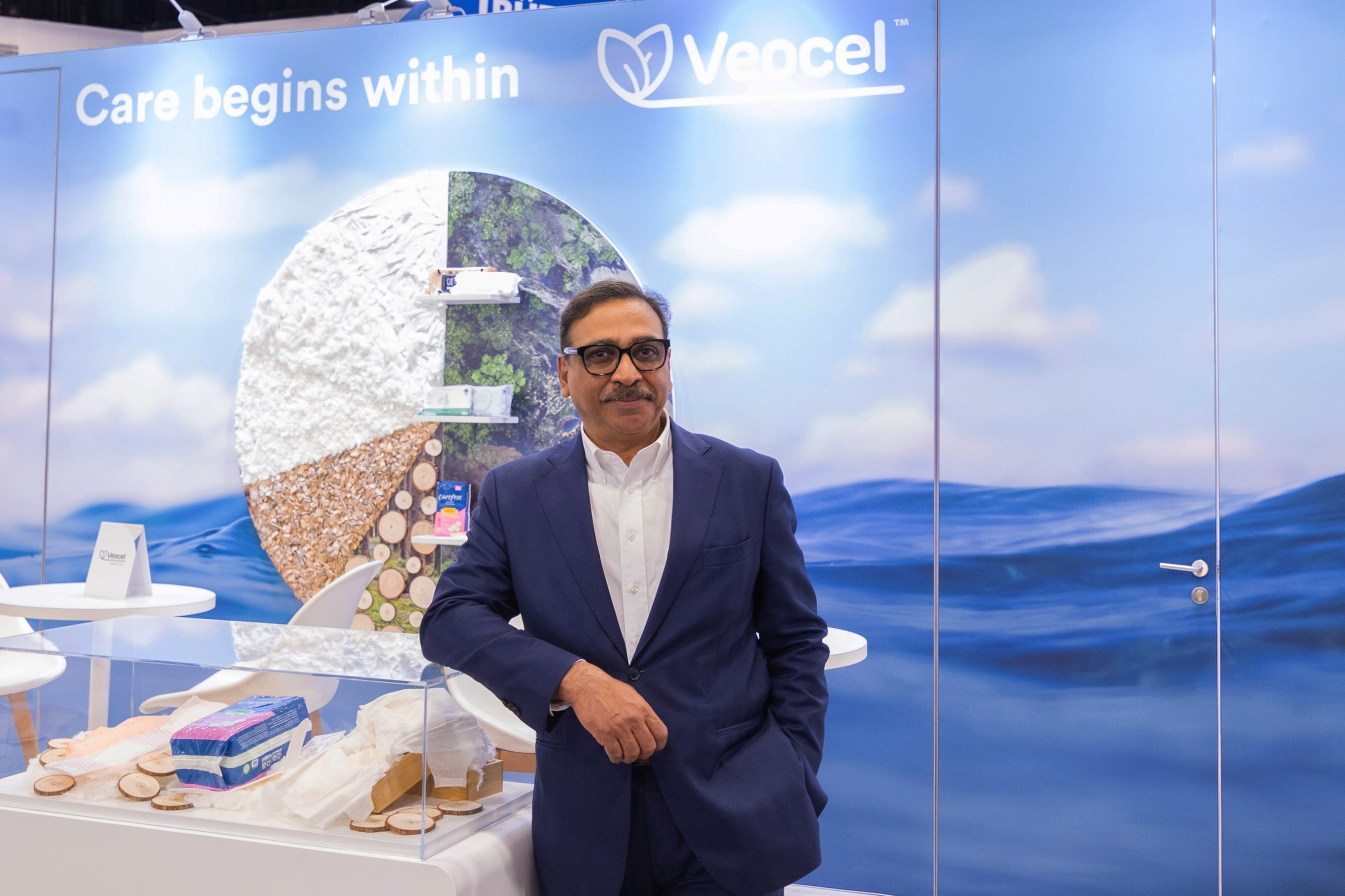 CEO of Lenzing Group, Rohit Aggarwal, at the VEOCEL booth at IDEA25 in Miami