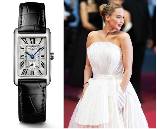 Jennifer Lawrence, Longines Ambassador of Elegance, attended the red carpet premiere of Die My Love at the 78th Cannes Film Festival held at the Palais des Festivals, she wore a Longines DolceVita watch, reference L5.255.4.71.0.