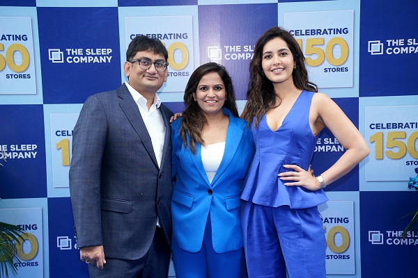 The Sleep Company’s 150th store opens in Mumbai — Raashii Khanna joins Co-Founders Priyanka Salot & Harshil Salot in celebrating the growing comfort-tech revolution!