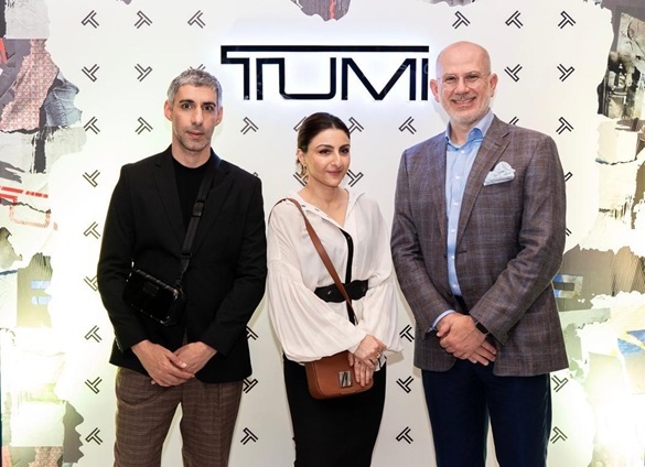 Actor & Director Jim Sarbh, Actor & Author Soha Ali Khan with Aris Maroulis, Head of APAC & Middle East at TUMI New York Night Celebration