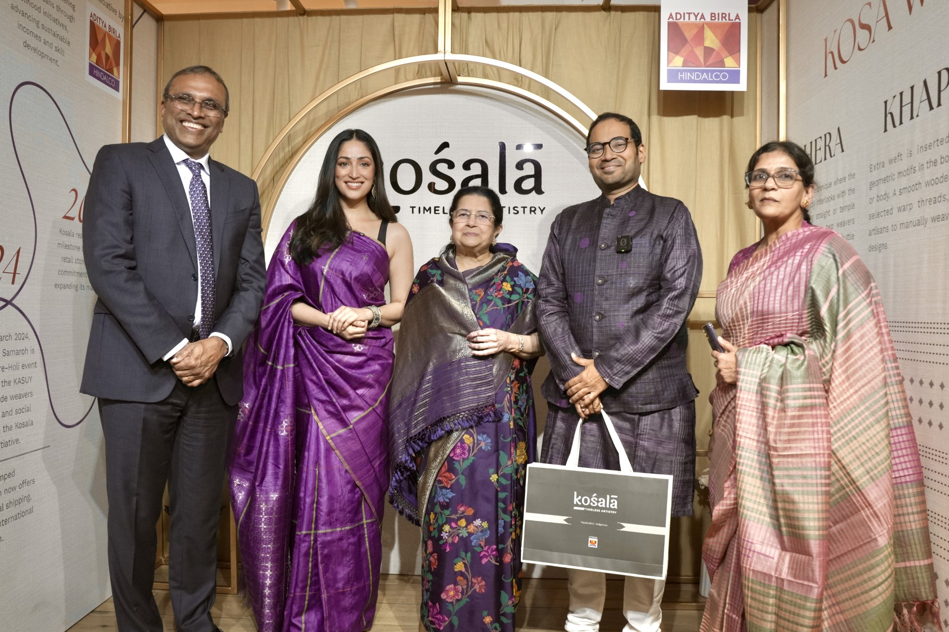 Photo Caption  L-R - Satish Pai, Actor Yami Gautam Dhar, Rajashree Birla, Saurabh Khedekar  and Neeta Shah at the inauguration of the Kosala store in Delhi